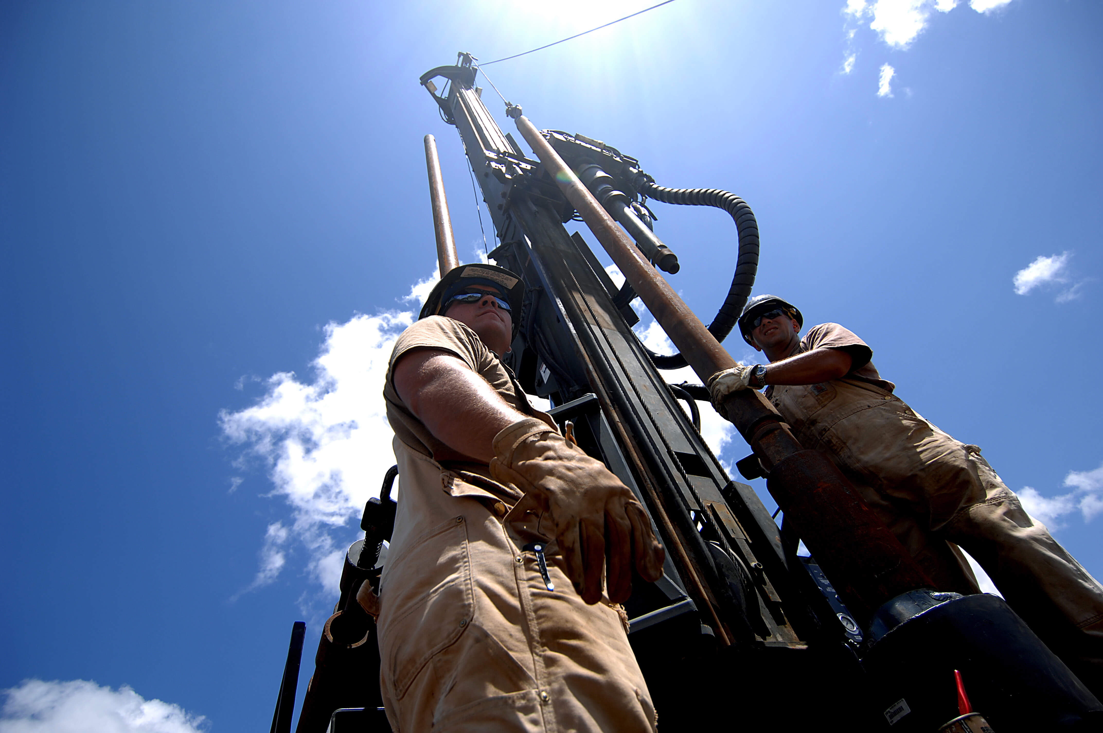080421-F-1644L-077 U.S. Navy Equipment Operators Petty Officers 1st Class Aaron Nagel and Steven Barczak, both Seabees from Naval Mobile Construction Battalion 74, Combined Joint Task Force - Horn of Africa, assemble a rig during a well drilling project in Shaba, Kenya, on April 21, 2008. The well drilling project was the first of three Seabees conducted in the area. DoD photo by Tech. Sgt. Jeremy T. Lock, U.S. Air Force. (Released)